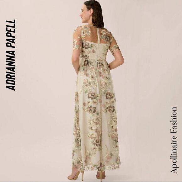 BHLD BY ADRIANNA PAPELL ROSE EMBROIDERED GOWN IN MINK SIZE 6 - Picture 5 of 8